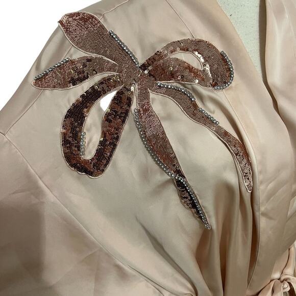 Victoria's Secret Georgette Flounce Robe Sequin Bow Champagne M/L - Picture 3 of 13
